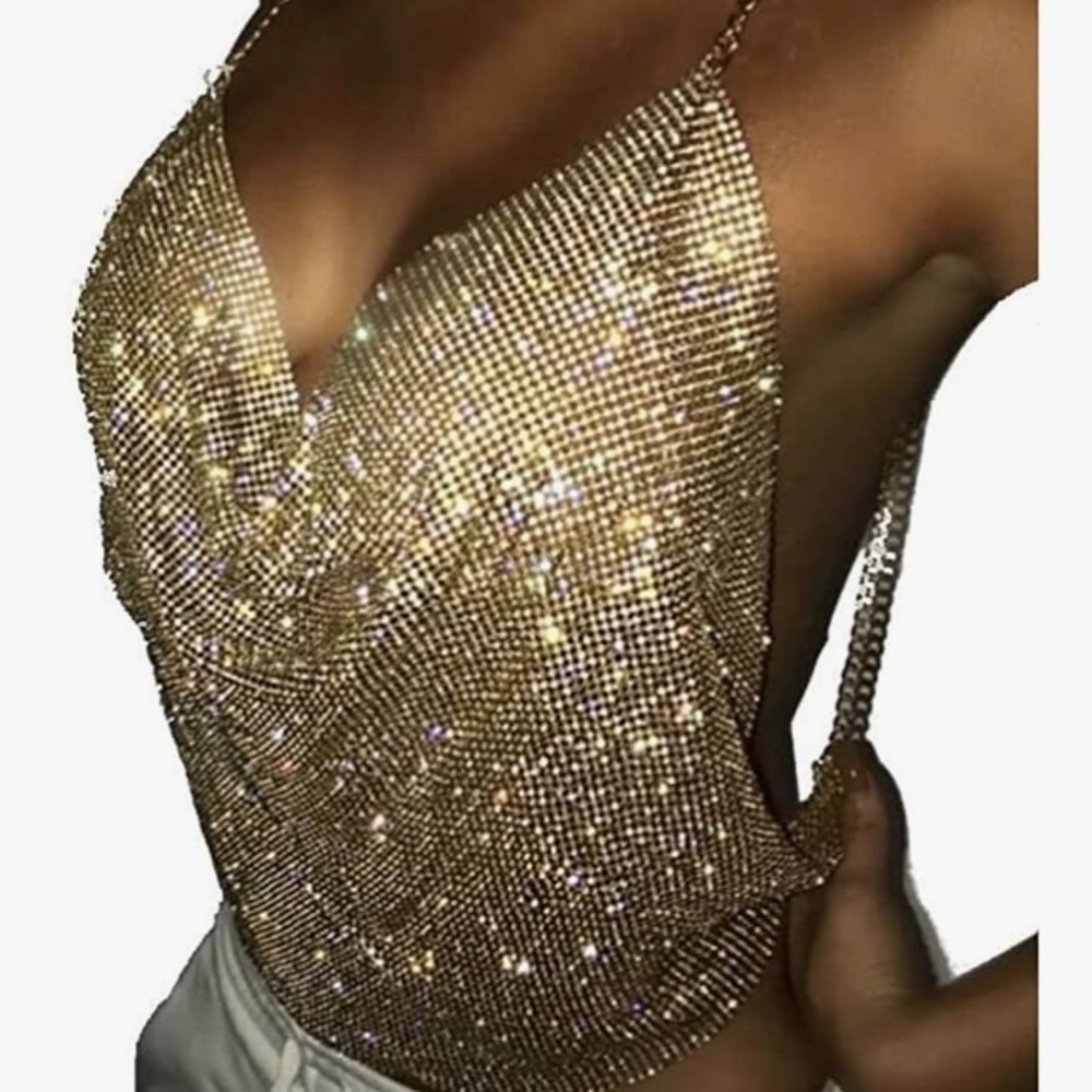 Gold/silver rhinestone halter top